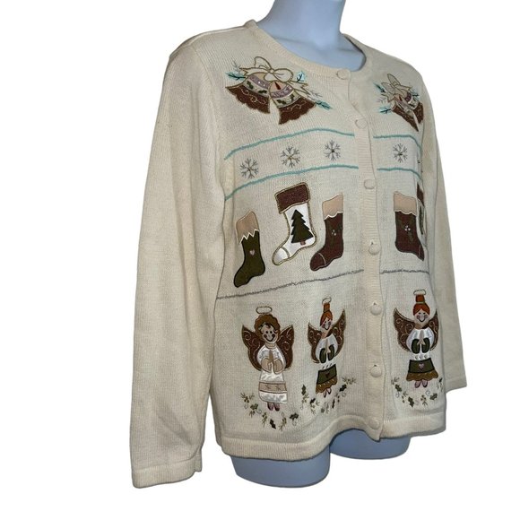 Vintage Bechamel Plus Size Cardigan Sweater Womens 2X Angels Bells Christmas - Picture 4 of 11